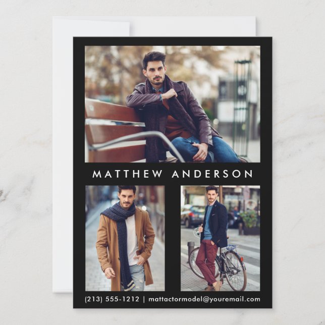 Modelo Ator Comp Card 3 Photo - Preto frontal (Frente)