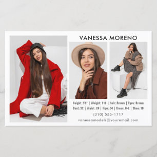 Modelo Ator Comp Card 3 Photo White Flyer