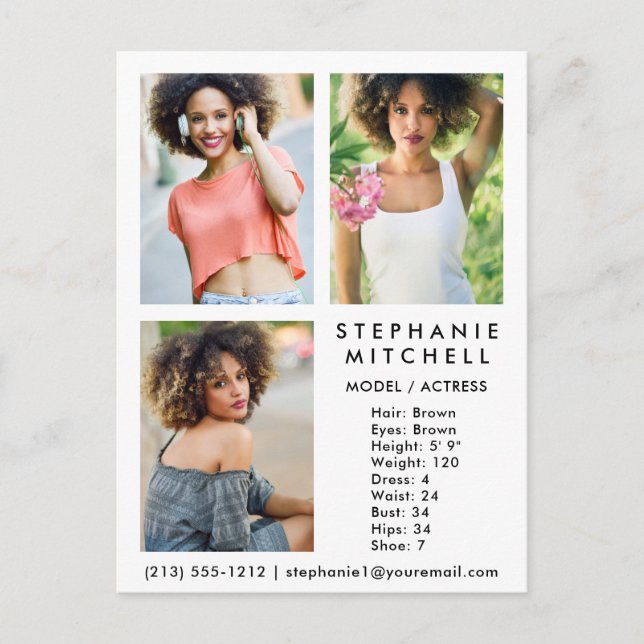 Modelo Ator Comp Card 3 Photo Wht - Cartão postal (Frente)