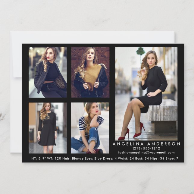 Modelo Ator Comp Card Black - 5 fotos (Frente)