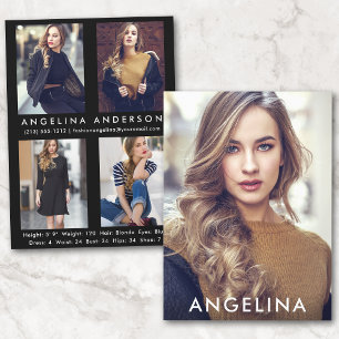 Modelo Ator Comp Card Blk W- 4 Photo Back