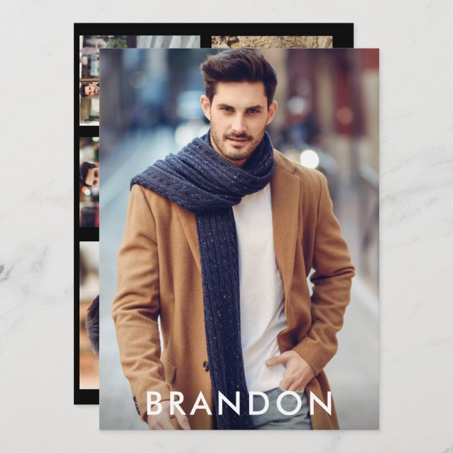 Modelo Ator Pro Comp Card 5 Photo Back Black (Frente/Verso)