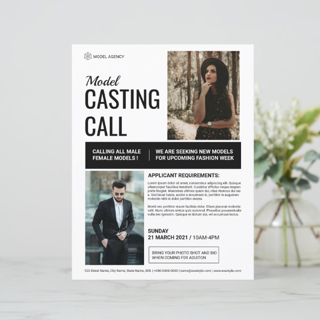 Modelo Casting Call Flyer Modelo (Em pé/Frente)