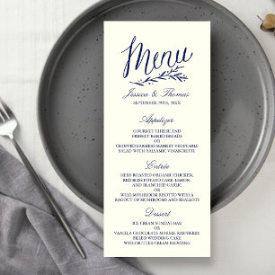Modelo chique do menu do casamento do marinho & do