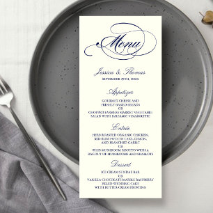 Modelo chique do menu do casamento do marinho & do
