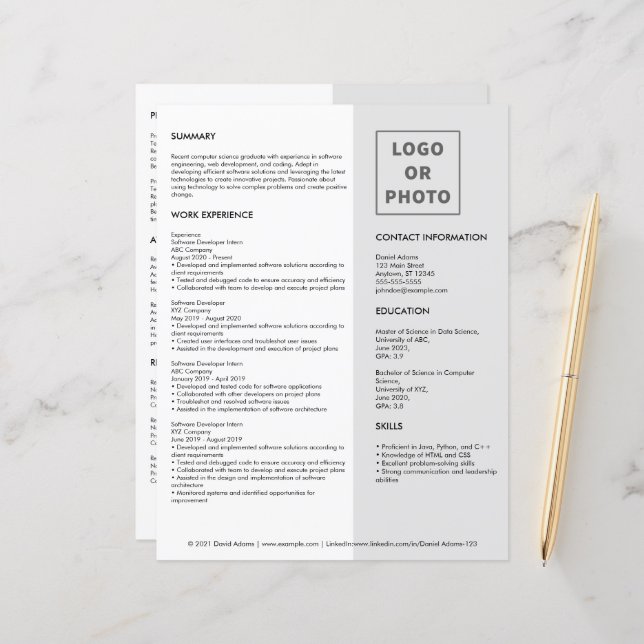 Modelo CV de Formando branca de Cinza moderna simp (Frente/Verso In Situ)