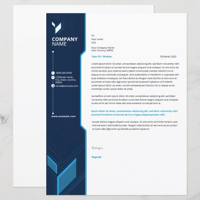 Modelo de cabeçalho de carta comercial (Frente/Verso)