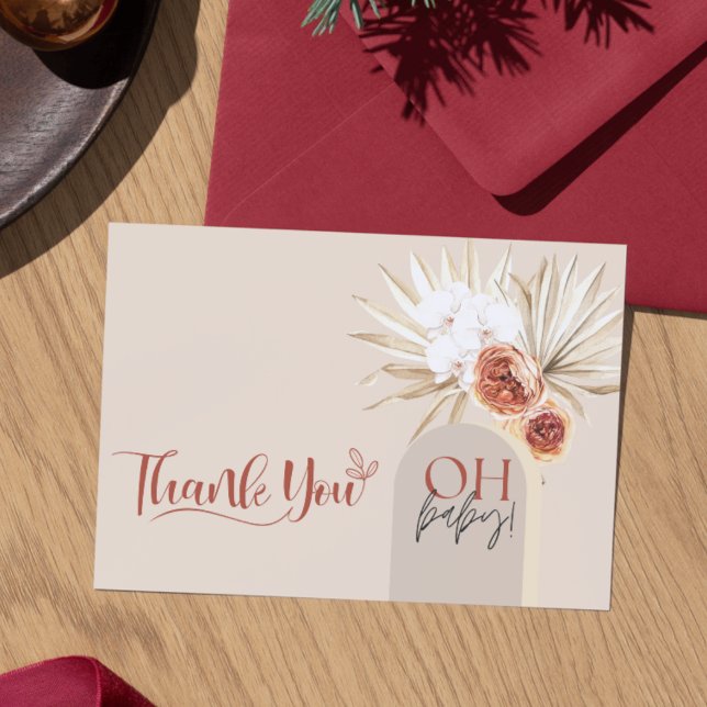 Modelo de Cartão de Agradecimento para Chá de Bebê (Wildflower Boho Baby Shower Thank You Card Template)