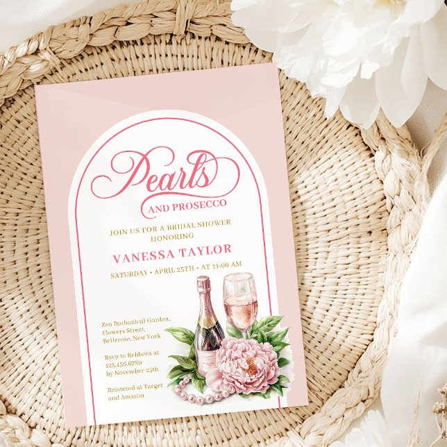 Modelo de Cartão de Chuveiro de Pérolas Modernas e (Modern Pearls and Prosecco Shower Card Template)