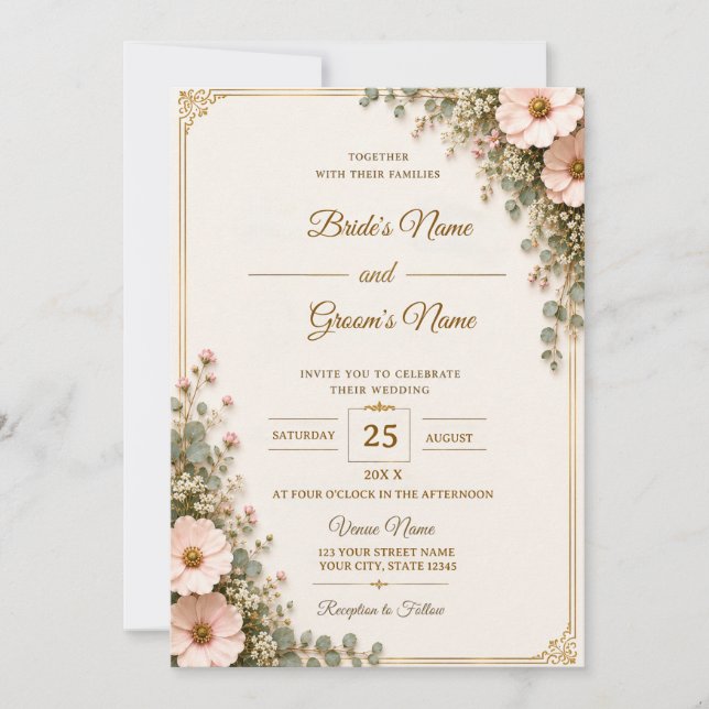 Modelo de Cartão de Convite de Casamento Floral El (Frente)