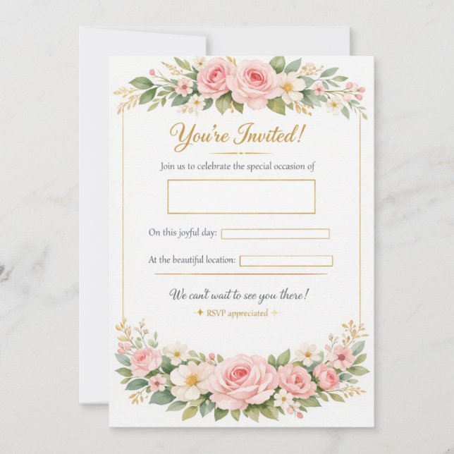Modelo de Cartão de Convite de Casamento Floral El (Frente)