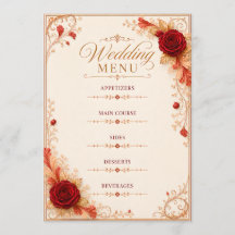 Modelo de Cartão de Menu de Casamento Rosa Vermelh