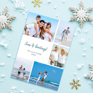 Modelo de Cartão de Natal de Praia com Fotos Moder