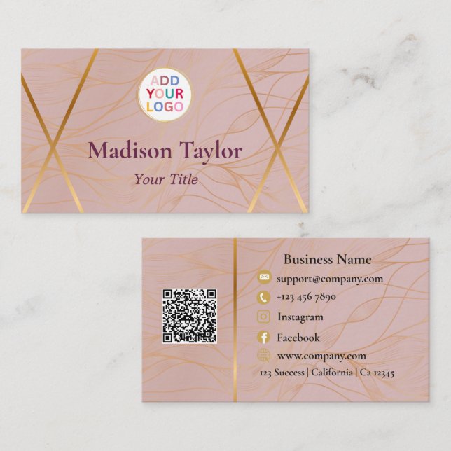 Modelo de cartão de negócios de Código QR Dourado  (Frente/Verso)
