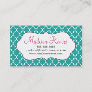 Modelo de cartão de negócios Teal e Branco Quatref