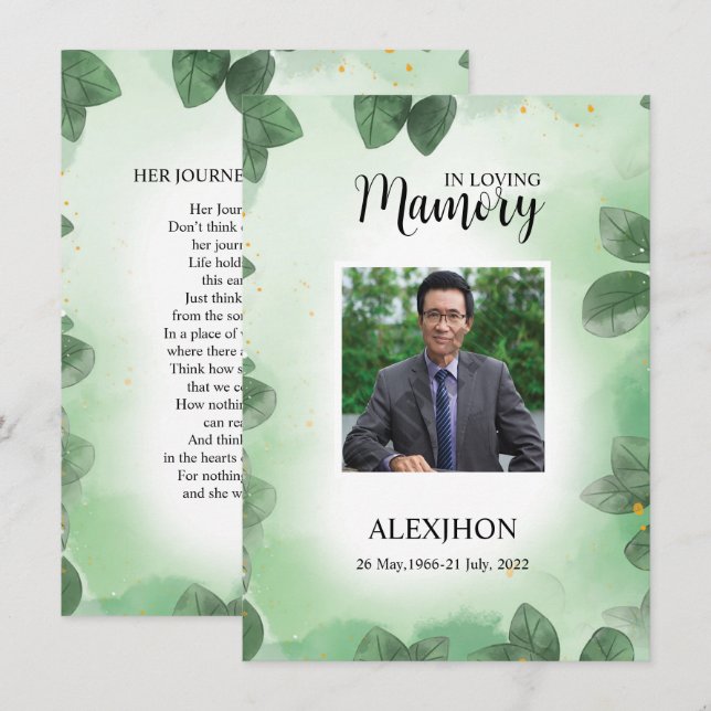 Modelo de Cartão de Oração Funerário (Frente/Verso)