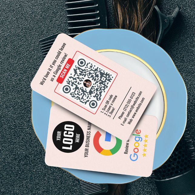 Modelo de Cartão de Visita com Código QR para Goog (Google Review QR Code Business Card - Black and Orange template )