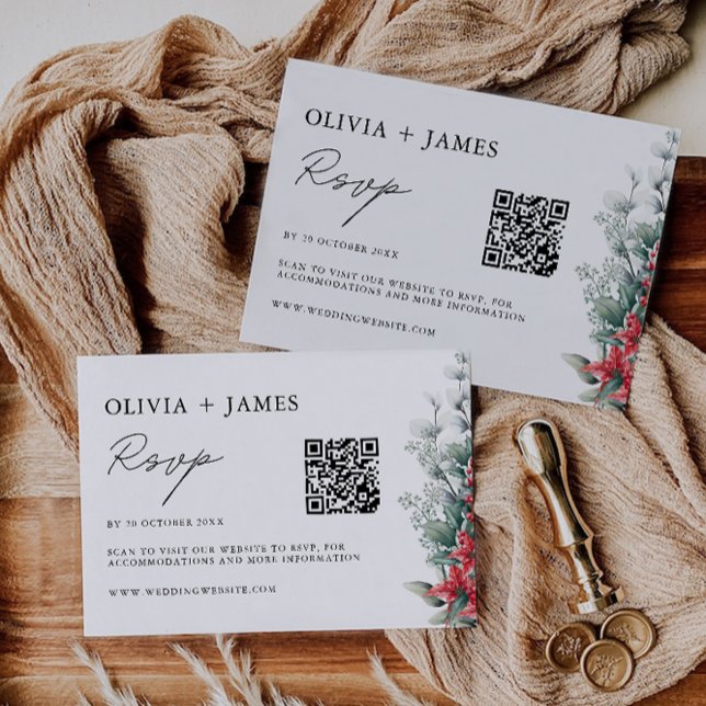 Modelo de Cartão RSVP de Casamento de Natal (Christmas Wedding RSVP Card Template)