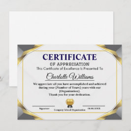 Modelo de Certificado de Agradecimento Elegante