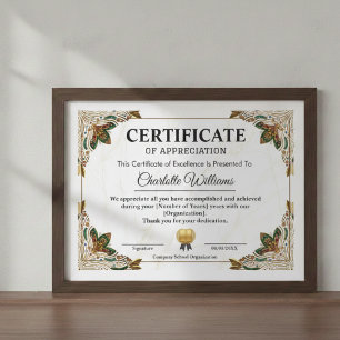 Modelo de Certificado de Agradecimento Elegante