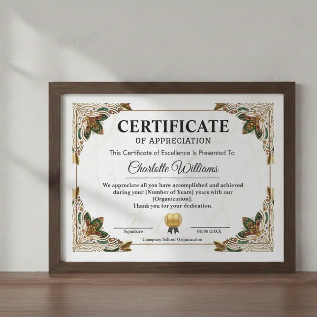 Modelo de Certificado de Agradecimento Elegante (Criador carregado)
