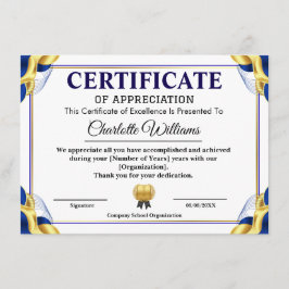 Modelo de Certificado de Apreciação Blue Gold