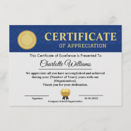 Modelo de Certificado de Apreciação Blue Gold