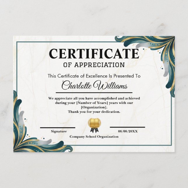 Modelo de Certificado de Apreciação Editável (Frente)
