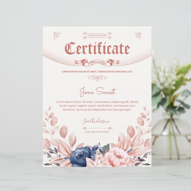 Modelo de Certificado de Apreciação Floral (Em pé/Frente)