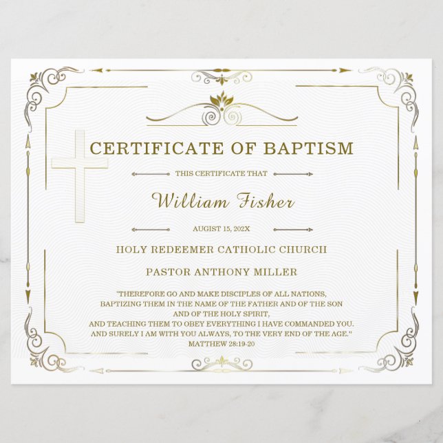 Modelo de Certificado de Batismo Personalizado Edi (Frente)