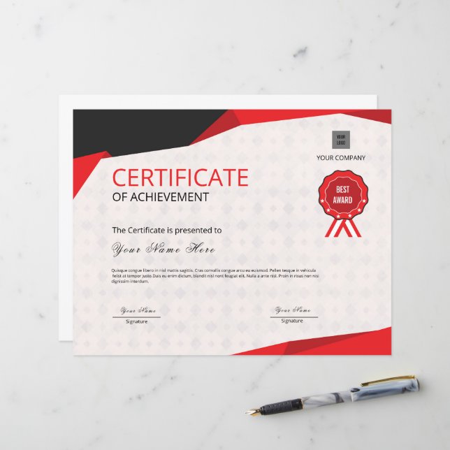 Modelo de certificado de desempenho personalizável (Frente/Verso In Situ)