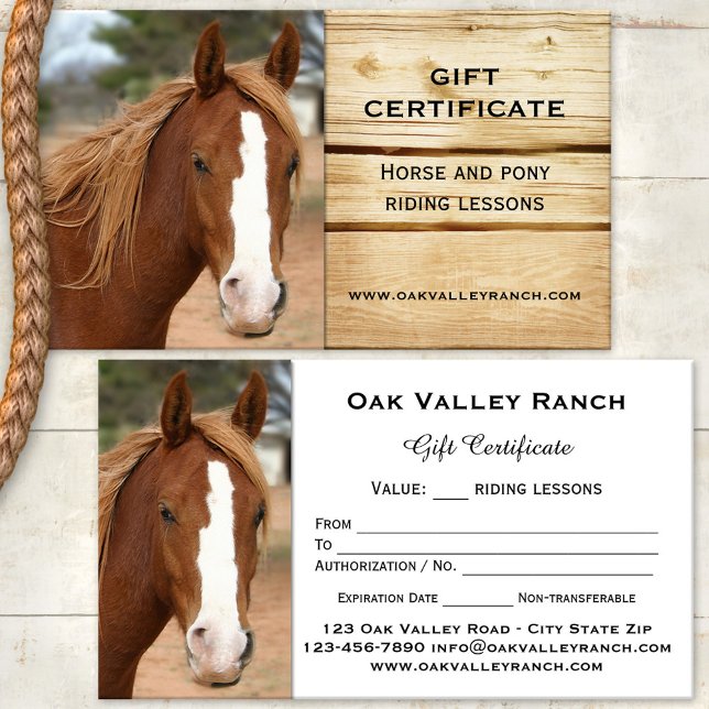 Modelo de Certificado de Presente de Aulas de Mont (Gift certificate template for a horse or pony riding lesson)