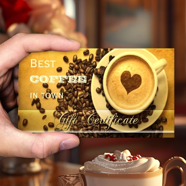 Modelo de Certificado de Presente do Melhor Café d (Gift certificate card featuring a cappuccino with a heart - great for a coffee shop)