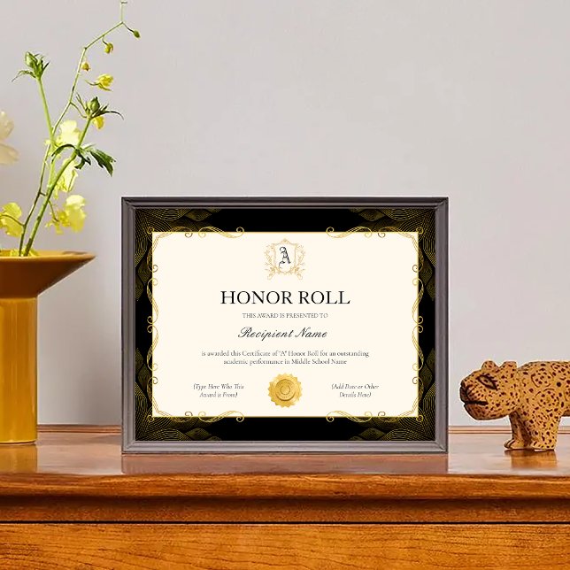 Modelo de Certificado de Quadro de Honra Editável  (Editable Honor Roll Certificate Template Award)