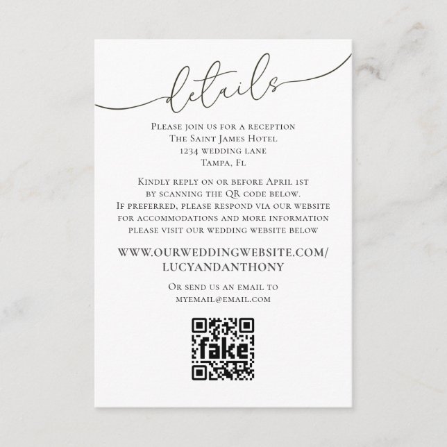 Modelo de Código QR de Detalhes de Casamento Simpl (Frente)