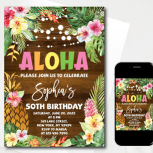 Modelo de convite de aniversário Aloha Havaiano de