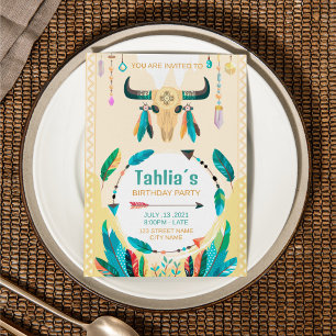 Modelo de Convite de Aniversário Boho Nativo Ameri