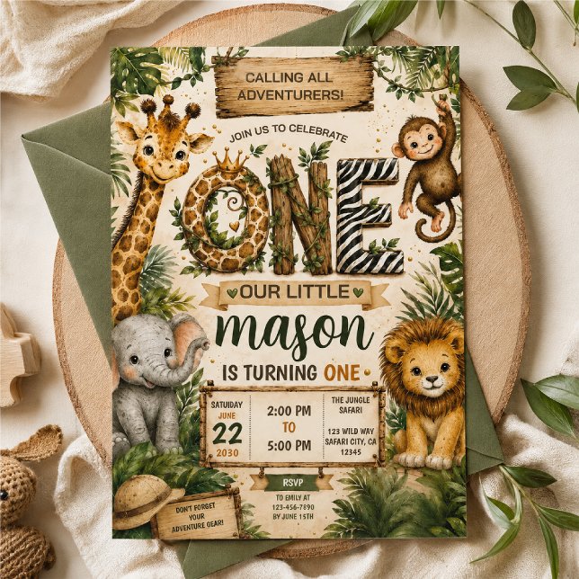 Modelo de Convite de Aniversário de 1º Ano Safari (Criador carregado)