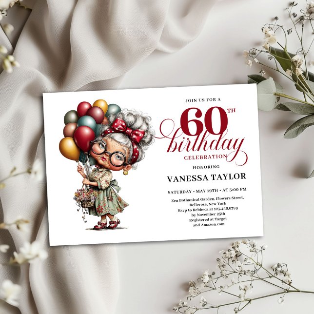 Modelo de Convite de Aniversário de 60 Anos para D (Old Lady Humor 60th Birthday Invitation Template)