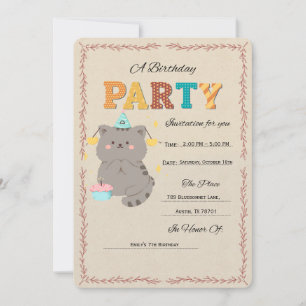 Modelo de Convite de Aniversário de Gato Fofo