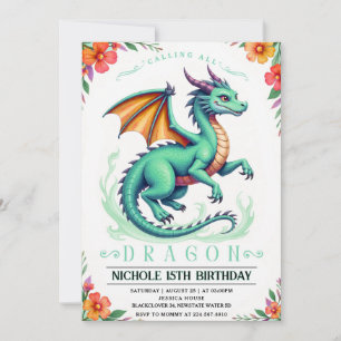 Modelo de Convite de Aniversário do Dragão Verde