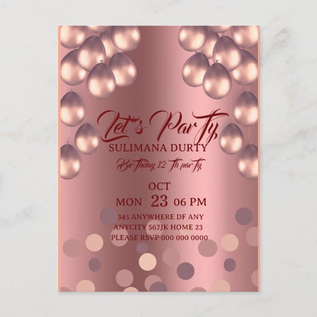 Modelo de Convite de Aniversário em Rose Gold: Vam (Frente)