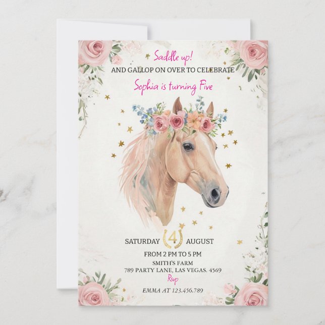 Modelo de Convite de Aniversário Infantil Cavalo F (Frente)