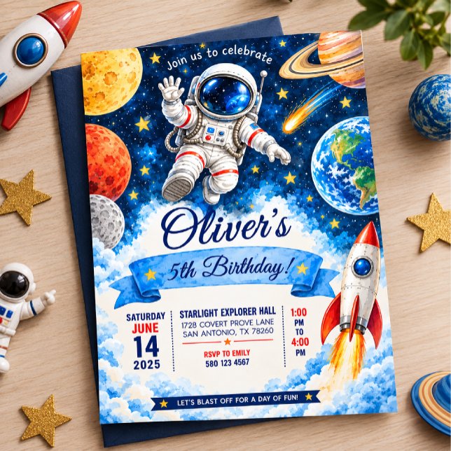 modelo de convite de aniversário temático de astro (Criador carregado)