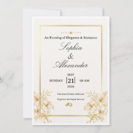 Modelo de Convite de Casamento Branco e Dourado El