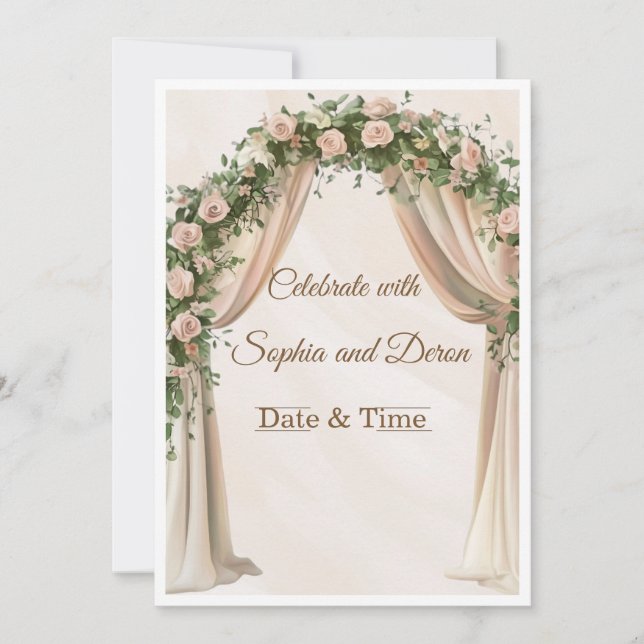 Modelo de Convite de Casamento com Arco Floral Ele (Frente)