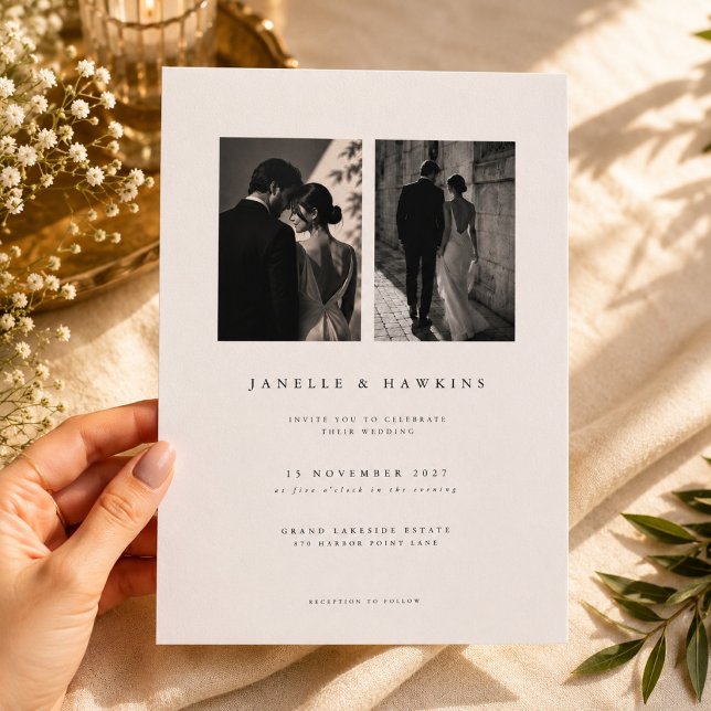 Modelo de Convite de Casamento com Duas Fotos Eleg (Criador carregado)
