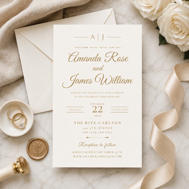 Modelo de Convite de Casamento com Estilo Minimali (Elegant gold minimal wedding invitation with timeless luxury styling.)