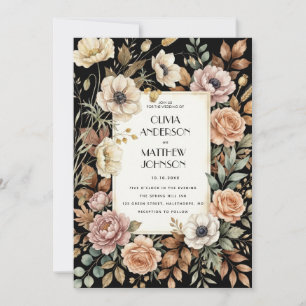Modelo de Convite de Casamento com Floral Escuro