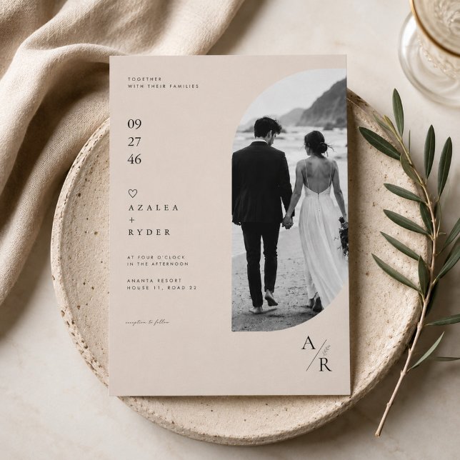 Modelo de convite de casamento com foto de arco ne (Criador carregado)